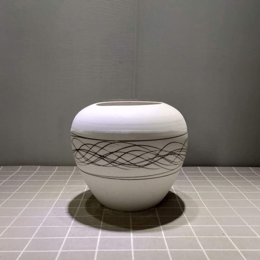 Modern White Ceramic Decorative Pot & Abstract Art With Minor Manufacturing Defects B-135