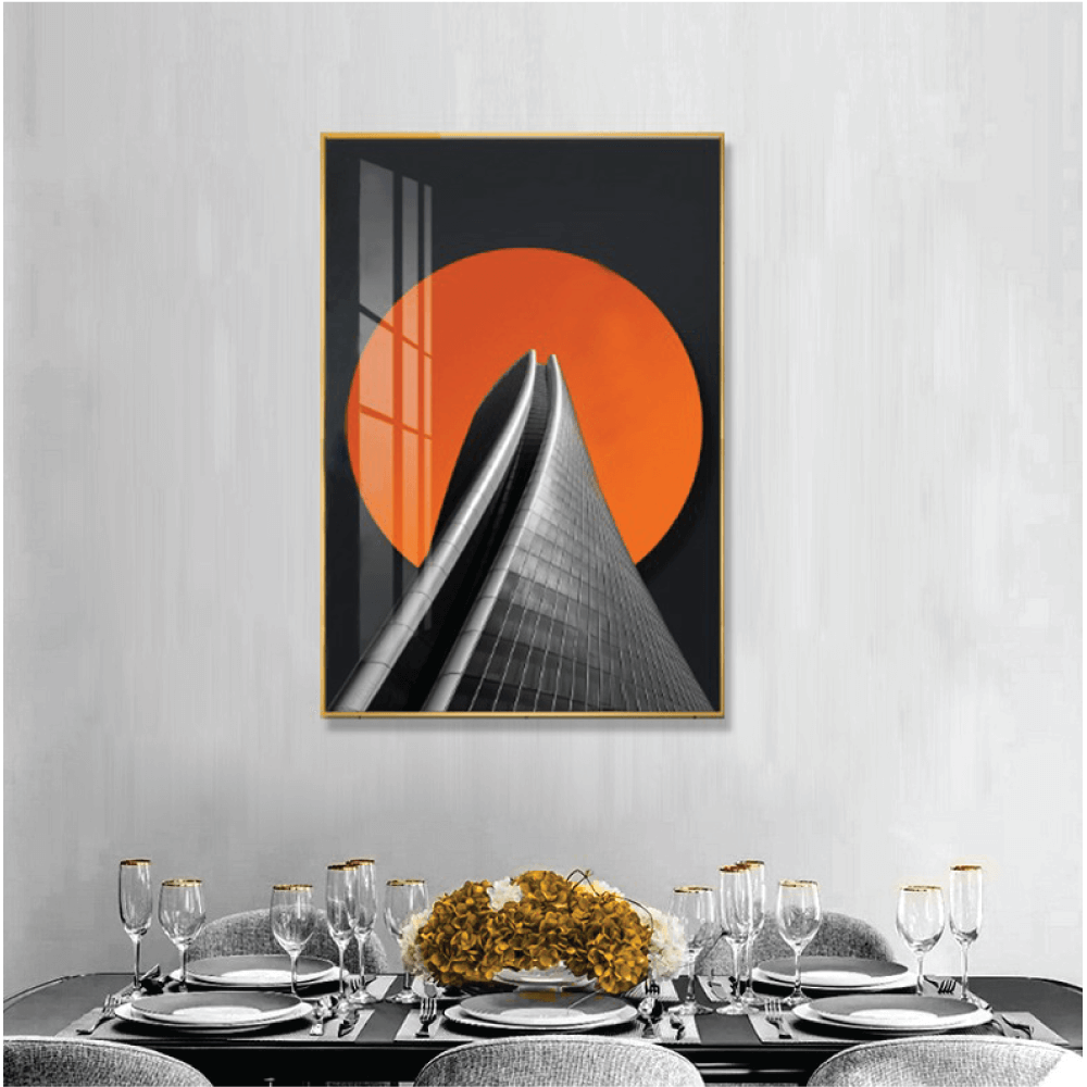 abstract wall art with Aluminium Frame black & orange