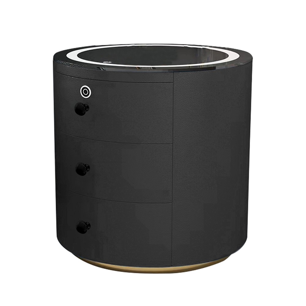 Modern Intelligent Round Bedside Table With Tempered Glass & Gray Finish K30
