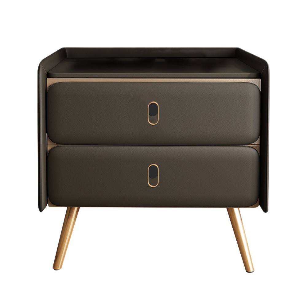 Modern Intelligent Bedside Table Gray & Gold Brown Finish K21A