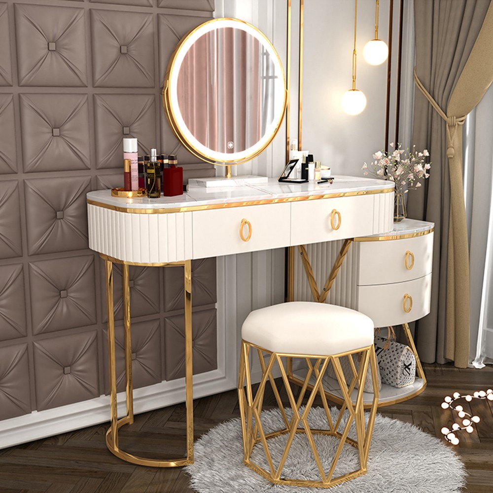 Modern Luxury Dressing Table White & Gold C-1