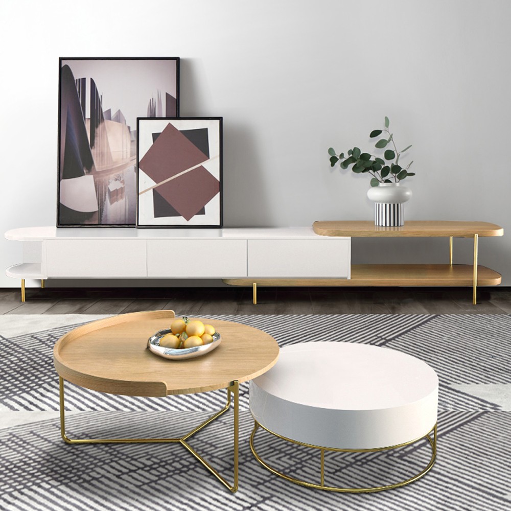 Modern High End Luxury Tv Stand Coffee Table Tan White 884B