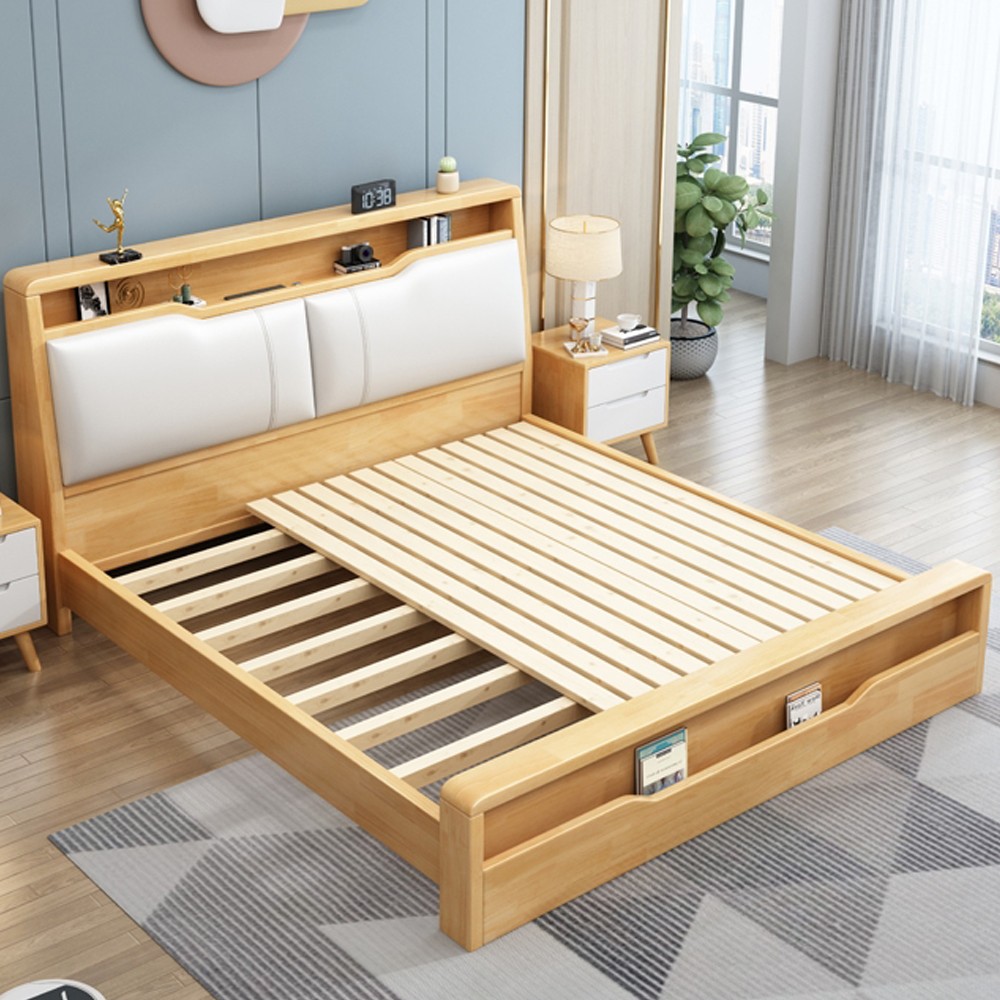 Modern Light Durable Wood Bed Base With Pillows On Headrest BK-F1.5S / 1500cm x 2000cm