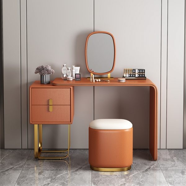 Modern Luxury White Dressing Table With Chair & Mirror F-1 Brown