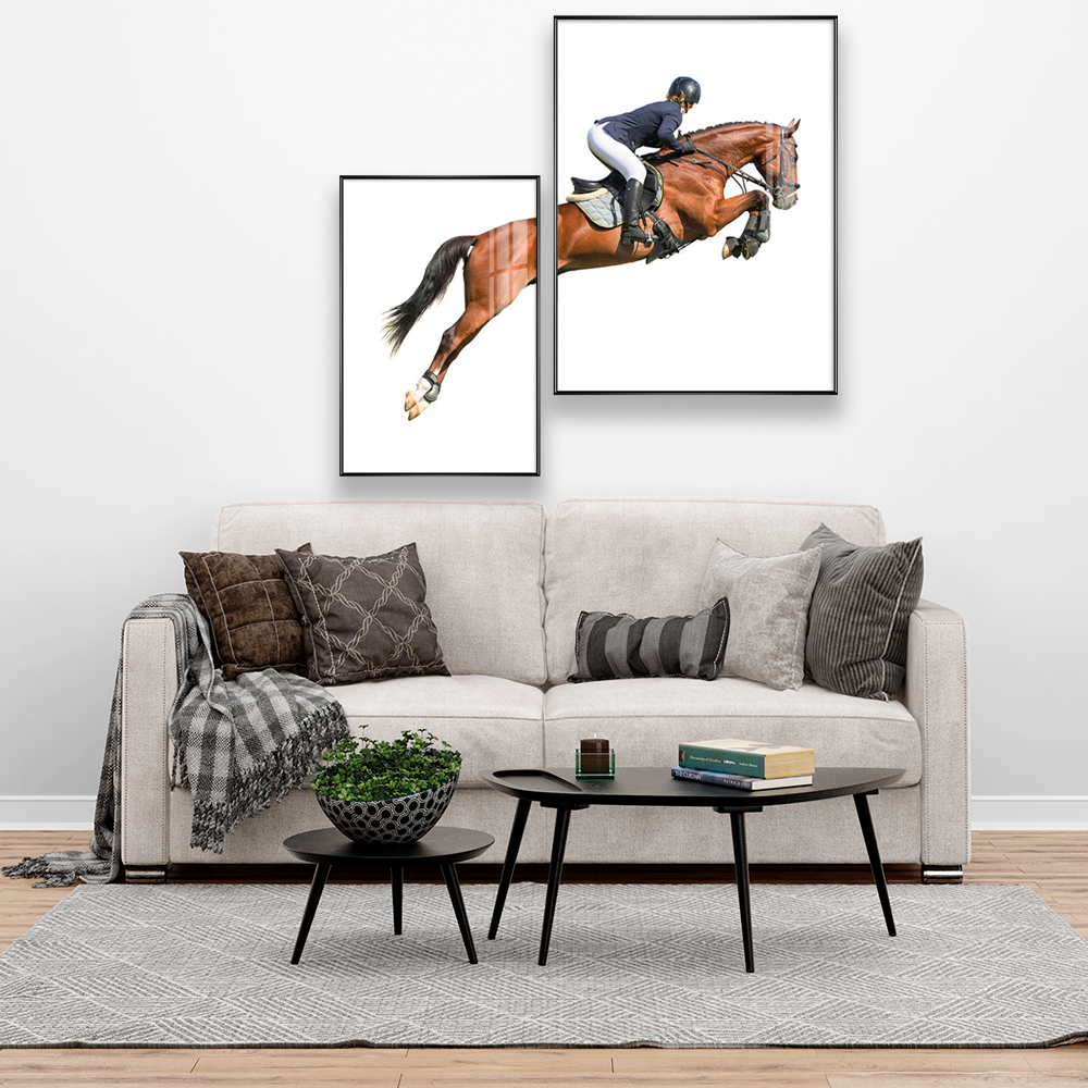 Brown Horse Rider Jump Wall art set of 2