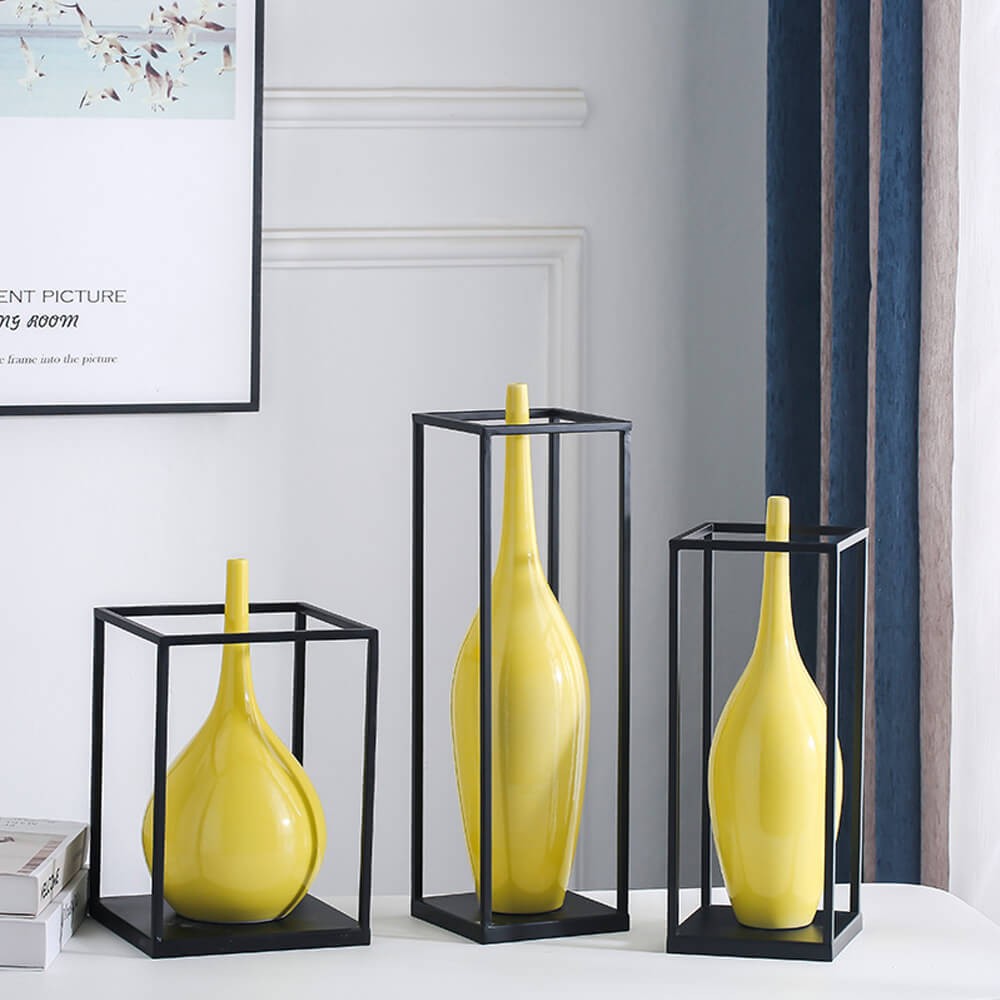 Modern Yellow Ceramic Vase set of 3 B-112