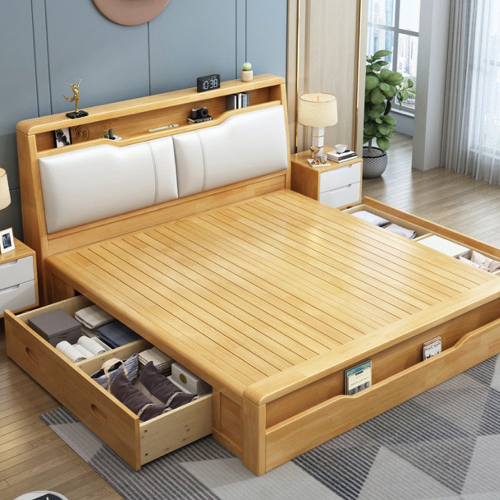 Modern Bedbase With Side Drawers And Headrest Pillows BK-B1.5S / 1.500 cm x 2000 cm