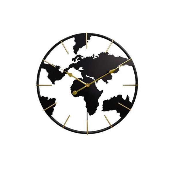 Modern Silhouette World Map Wall Clock With Gold Finish