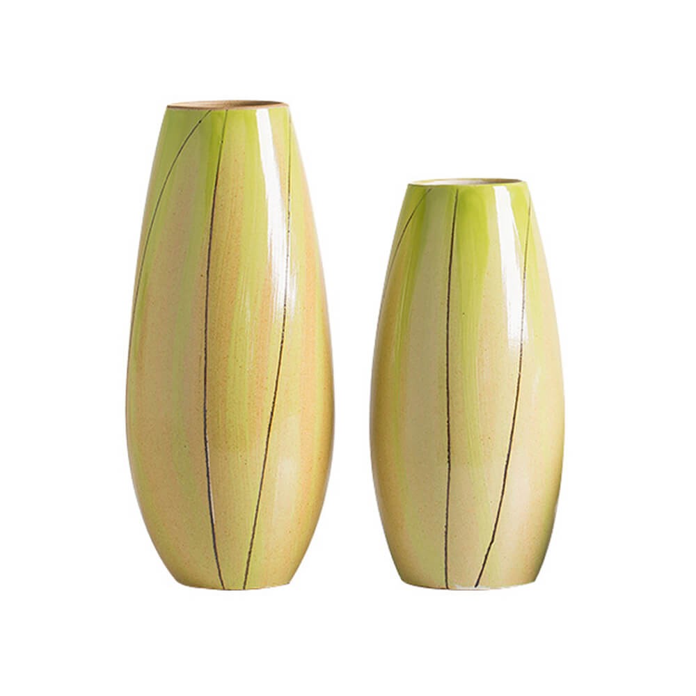 Modern Set of 2 Ceramic Vases Bamboo Colour B-153
