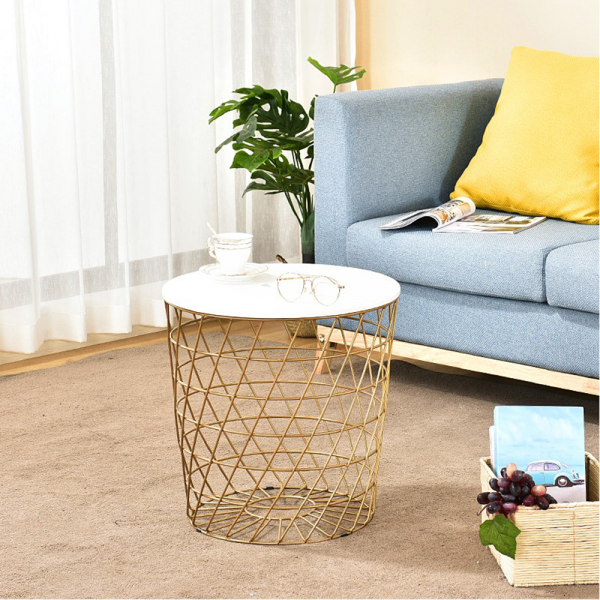 Iron art small round table sofa side table Z-007W :  White & Gold Floral
